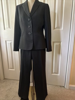 Tahari ASL Pant Suit Size 8P Two Piece Set Power Suit Charcoal Grey Lined