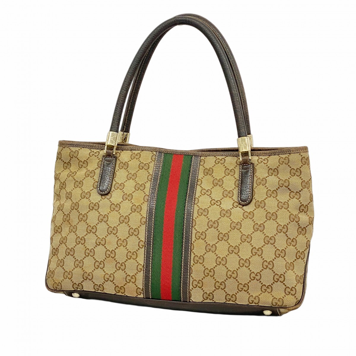 GUCCI GG Canvas Sherry Line Tote Bag with Gold Hardware 161717 220984