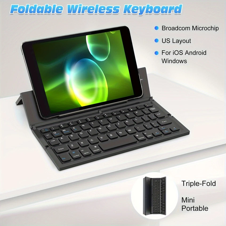 Folding Mini Keyboard Wireless Bluetooth Keyboard For Windows IOS iPad Android - Image 4 of 4