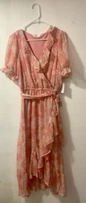 NWT Lauren Conrad  Petite LARGE Maxi Dress Pink Floral Puff Ruffled Cottagecore 