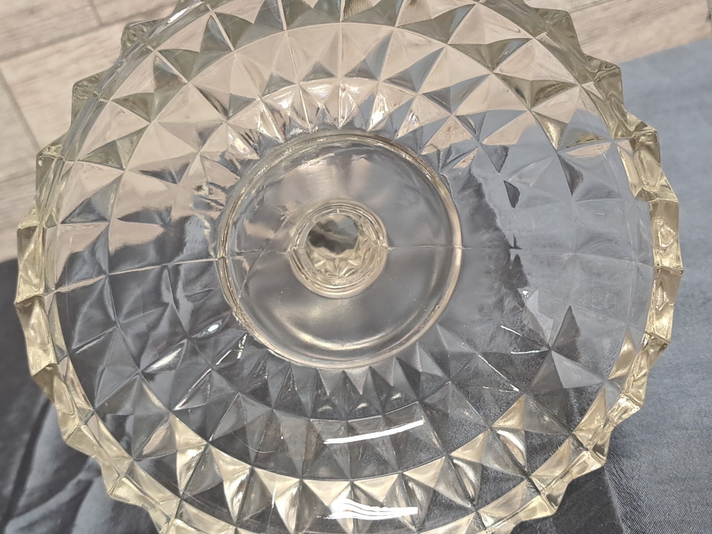 Vtg Jeanette Glass Clear Diamond Cubist Compote Pedestal Bowl 6", Candy Dish 6⅝"