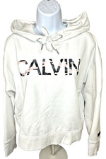 Calvin Klein Performance White Pullover Hoodie Minimal Logo Sweatshirt Medium