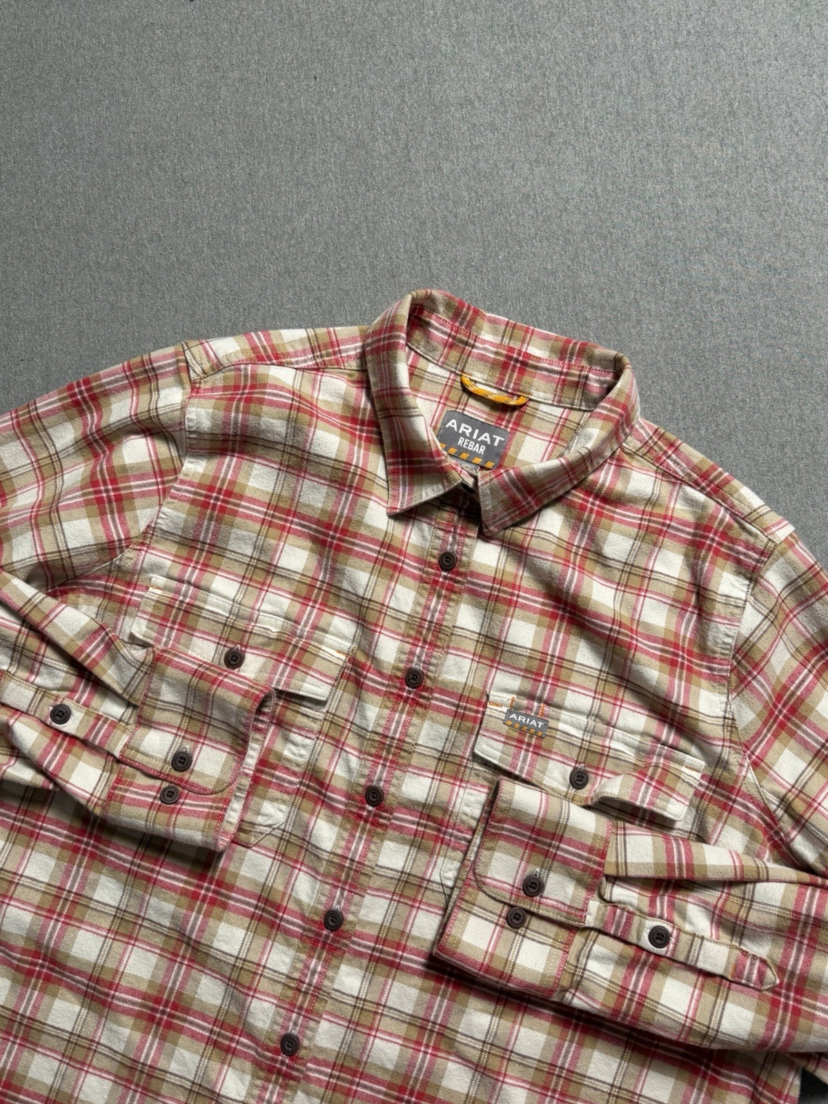 Ariat Shirt Womens 2X Red Beige Plaid Rebar Button Down Flannel Long Sleeve
