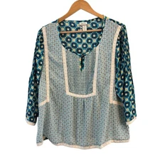 Matilda Jane Womens Hello Lovely Boho Floral Top Size XL Geometric Peasant