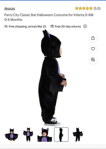 Baby Halloween Kostüm 6-12M klassisch schwarz Fledermaus Anzug selbst Verkleidung Neu im Karton - Bild 8 von 10