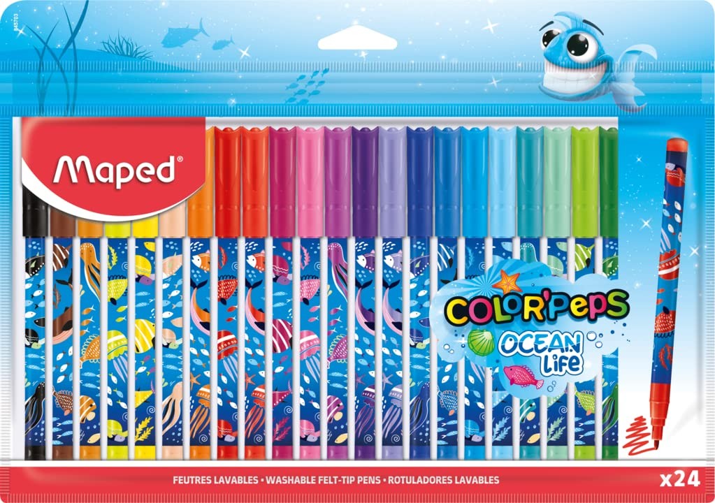 Maped - Felt tip pens Ocean Life - 24 pieces - 2 mm medium tip - perfect for dra