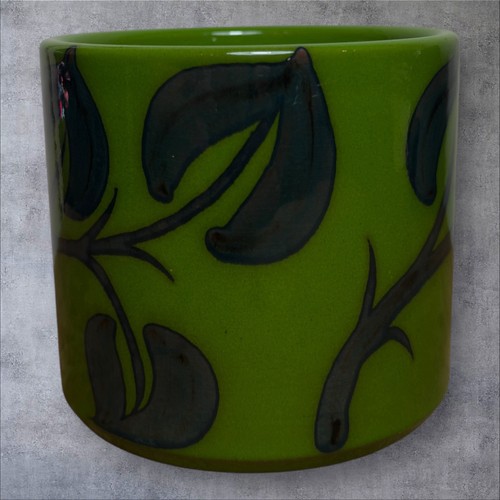 Retro Poole Pottery Delphis Green Floral Planter 4.5 X 4 " Leaf Print Pot - Picture 3 of 7