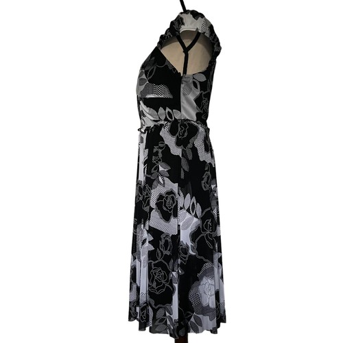 SIGNATURE BY SANGRIA Midi Kleid Blumenmuster Gr. 10 schwarz weiß Kappe Rüschen Retro - Bild 4 von 14