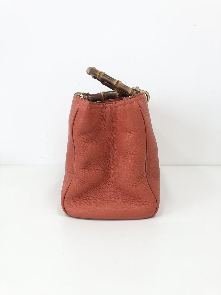 Gucci Bamboo Shopper Medium Tote Terracotta Grained Leather Bamboo