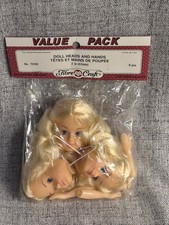 Vintage Fibre Craft 75162 Doll Heads Hands NEW 2" 9pc Blonde Hair Blue Eyes