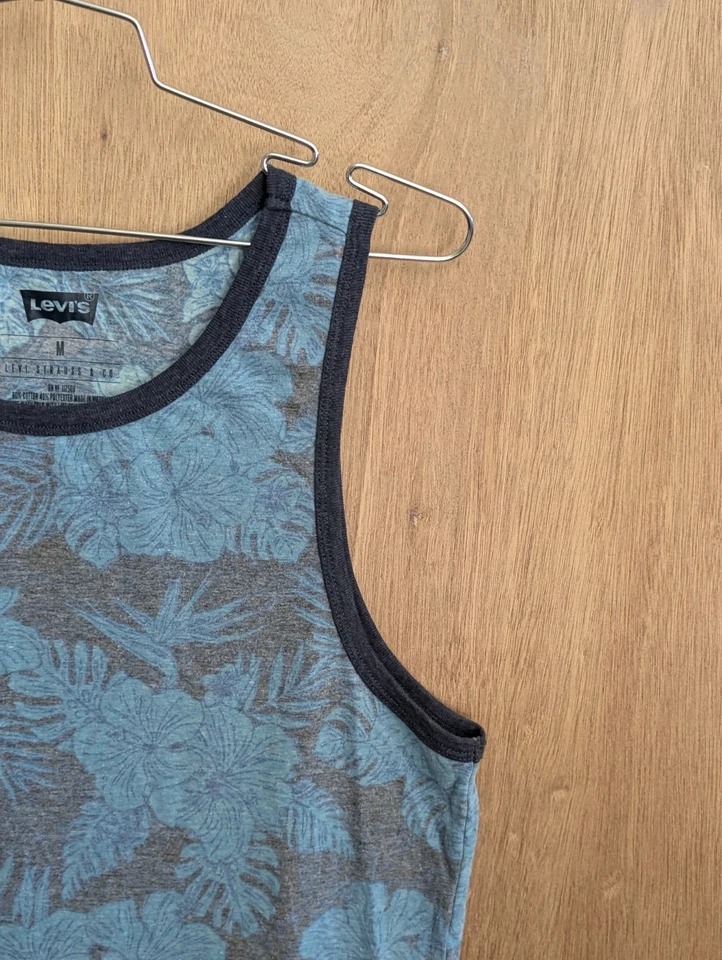 levis strauss tank top shirt mens size M round neck floral blue - Image 3 of 4