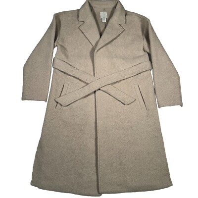 Joie Coat Beige Belted Notched Collar Pockets Polyester Wool Size
