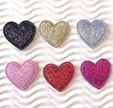 60 pcs x 7/8" Padded Shiny/Glittered Felt Heart Appliques for Valentine's ST507