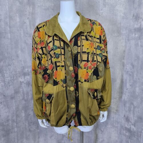 Vintage 90s Abstract Textured Knit Cotton Lined Drawstring Jacket Streetwear