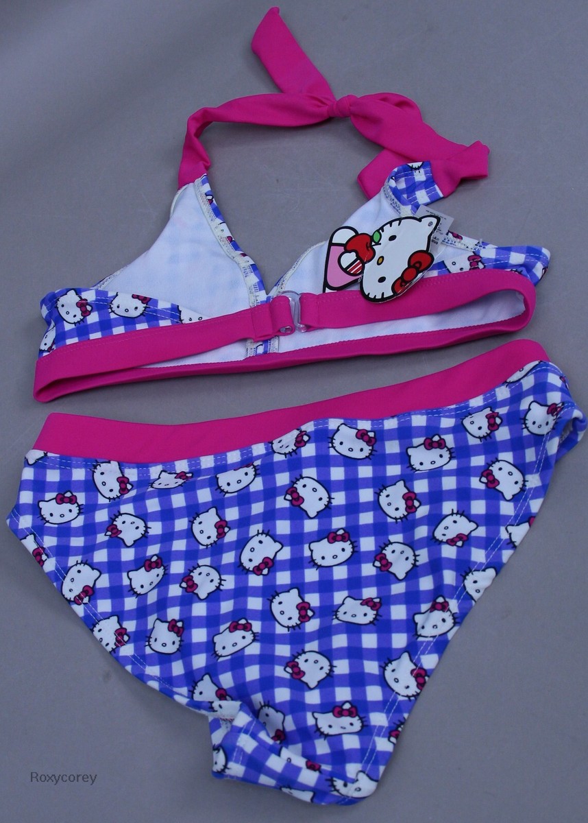 Sanrio Hello Kitty Pink Blue 2 Pc Halter Bikini Bathing Swimsuit