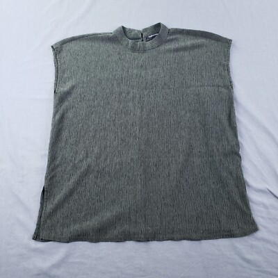 Eileen Fisher Shirt Women Small Green Woven Plisse Mock Neck