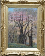 JAMES MCINTOSH PATRICK cir SCOTTISH 1920s ART SPRING LANDSCAPE OIL PAINTING DUSK