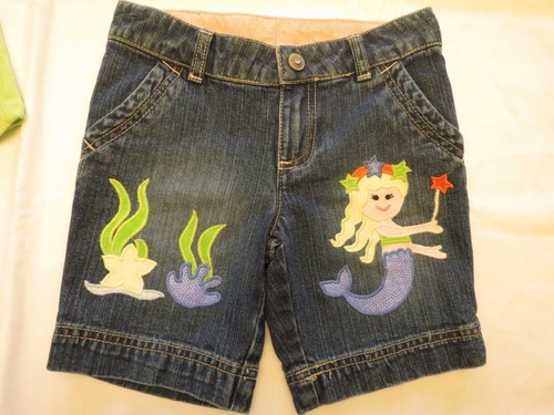 NWT Gymboree Size 5 Mermaid  Magic Denim Bermuda Shorts Lime Tank Top Outfit Set - Picture 2 of 2