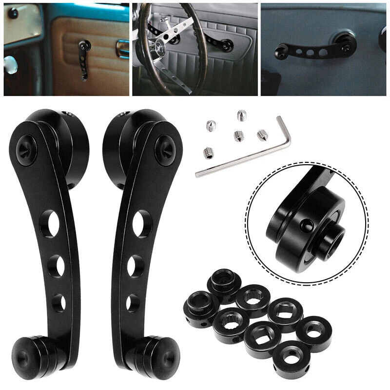 2Pcs Billet Black Aluminum Manual Car SUV Window Door Winder Glass Handle Crank - Image 2 of 4
