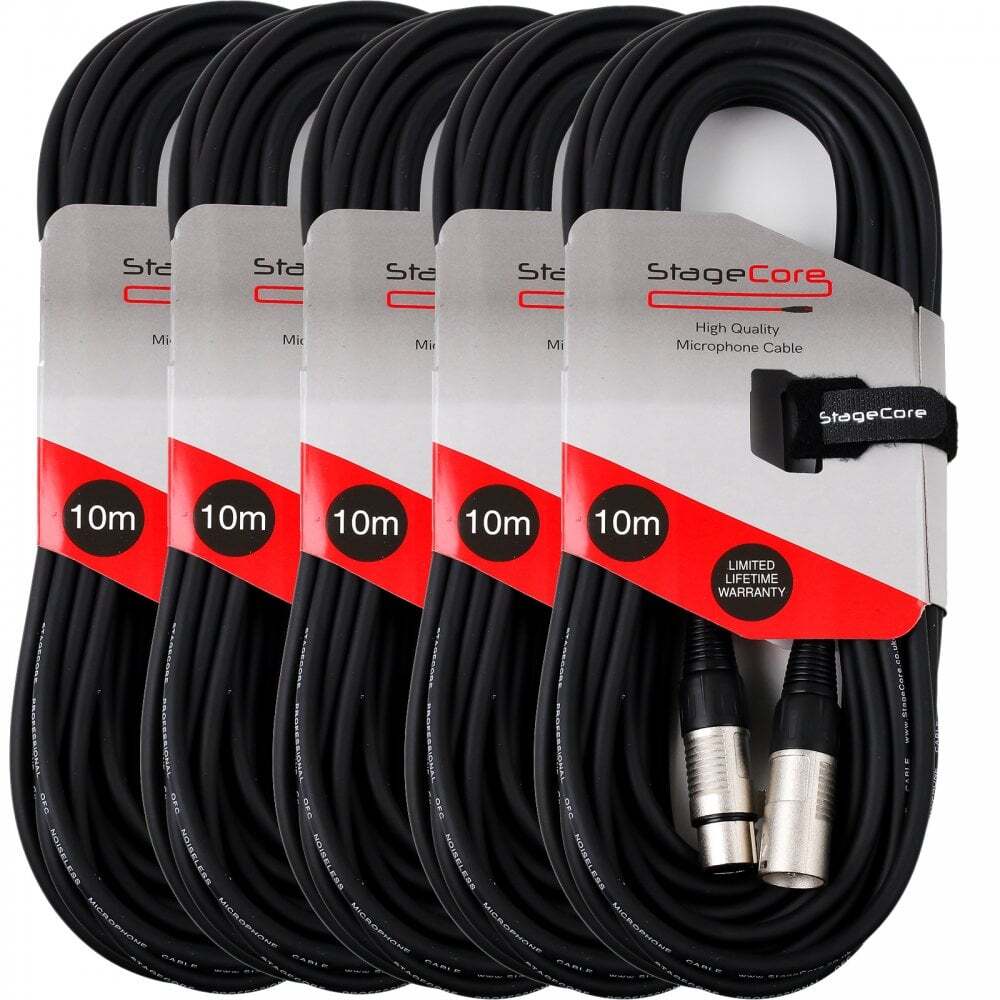 Stagecore 5 x 10M Black XLR Male to Female Microphone Lead  Audio Signal Cable