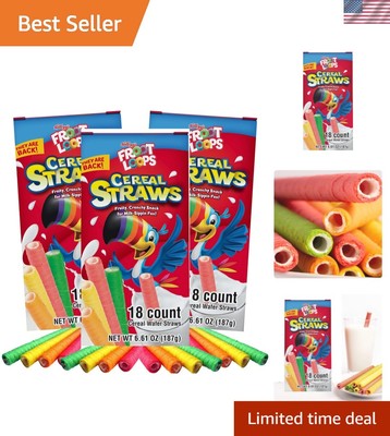 Pack of 3 Kellogg's Froot Loops Edible Cereal Straws for Milk   54 Total Straws
