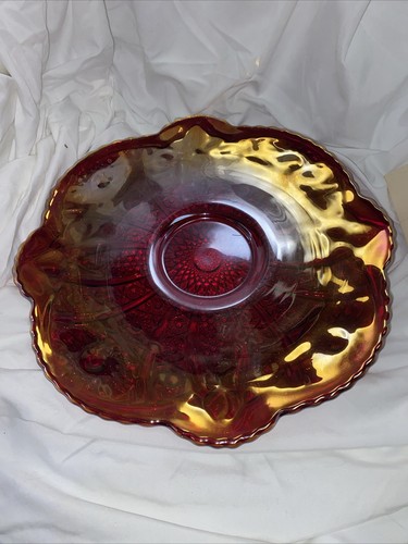 Vtg INDIANA GLASS Co. "Heirloom" Iridescent Sunset Carnival Glass 12" CAKE PLATE - Picture 2 of 10