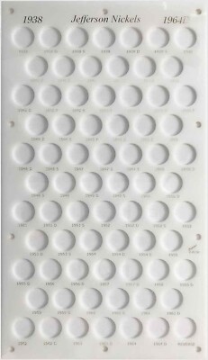 Capital Plastic Holder US Jefferson Nickels Set 1938-1964D White Display Case