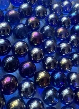Iridescent Glass Round Pebbles Marbles Sparkling Beads Blue Mix 215 Pieces VTG
