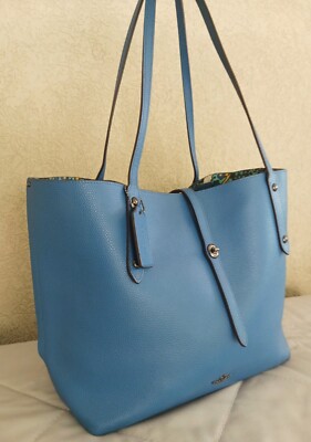 Coach 58850 Cobalt Blue Market Turnlock Tote w/Floral Print