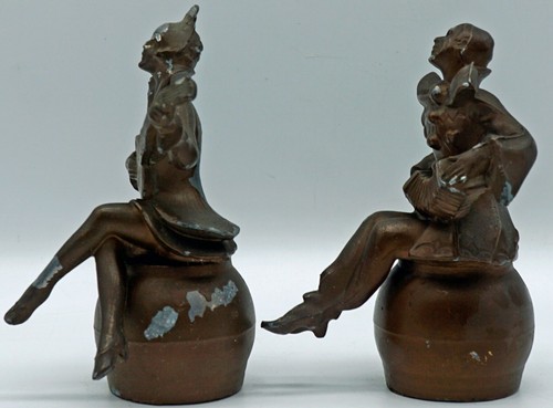 Vintage Pair of Musician Figurines Bronze Finish Spelter Metal Lady & Man - Picture 2 of 7