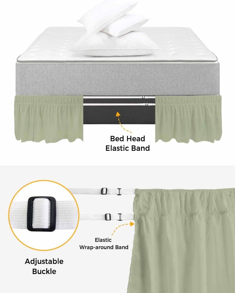 Sage Green Bed Skirt Queen Size 16 Inch Drop, Farmhouse Pure Sage Green