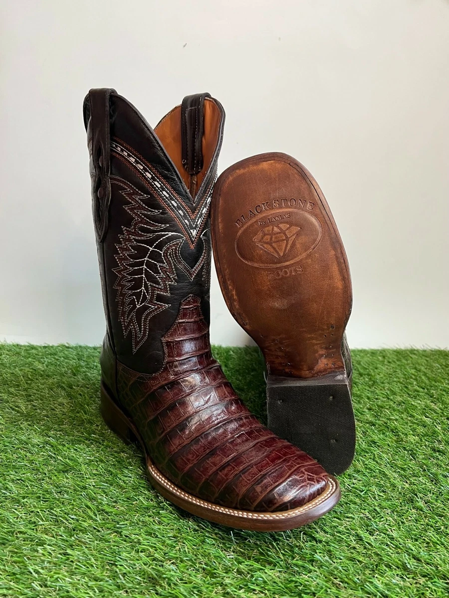 Mens Cowboy Caiman Belly Print Square Toe Western Boot Bota Cocodrilo Impresa