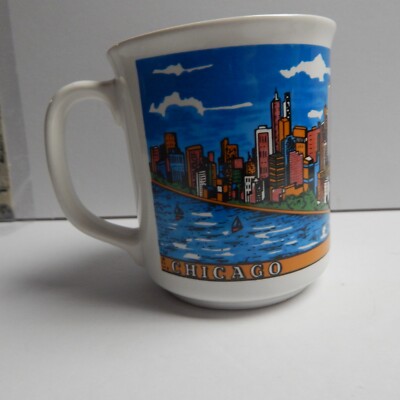 Vintage Chicago Illinois Souvenir Skyline Coffee Mug Colorful Points Of Interest