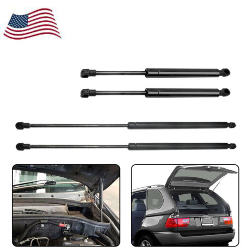 2Pcs Front Hoods & 2pcs Rear ailgate Gas Struts for BMW X5 Base Sport 2000-06