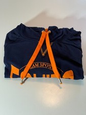 Equipo Men's Sport Short Sleeve Hooded T-Shirt Navy Blue with Orange Size M