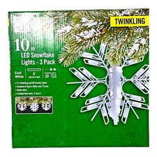 Home Accents Holiday 10" LED Snowflake Lights 3 Pack Twinkling Cool White Fr/Shp