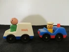 Vintage Fisher Price Little People Mail Truck, Police car W/ people