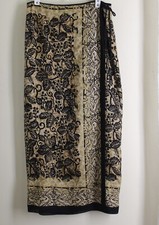 Dana Buchman Sz 10 Exquisite Gold Black Tropical 100 Silk Wrap Skirt 38" Long