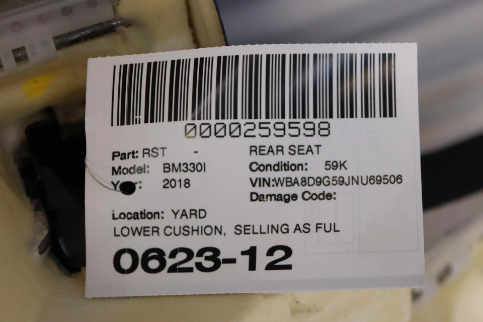 BMW 330I F30 2017-2019 segunda fila trasero asiento inferior cojín cuero OEM Foto 3 de 3