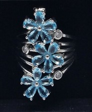 Blue Quartz Large FLOWER Cluster  Sterling Silver Ring New w Gift Box Size 8