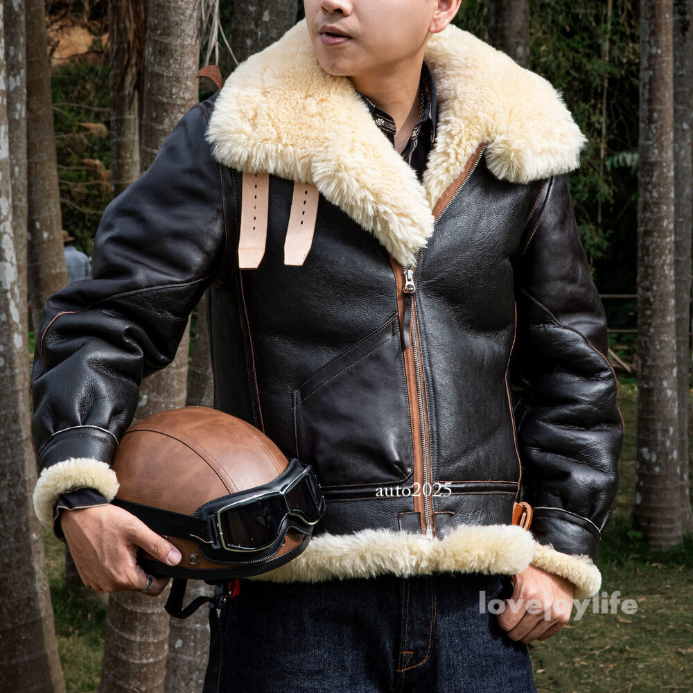 Red Tornado Retro Fur Integrate Leather Aviator Jacket Winter B3