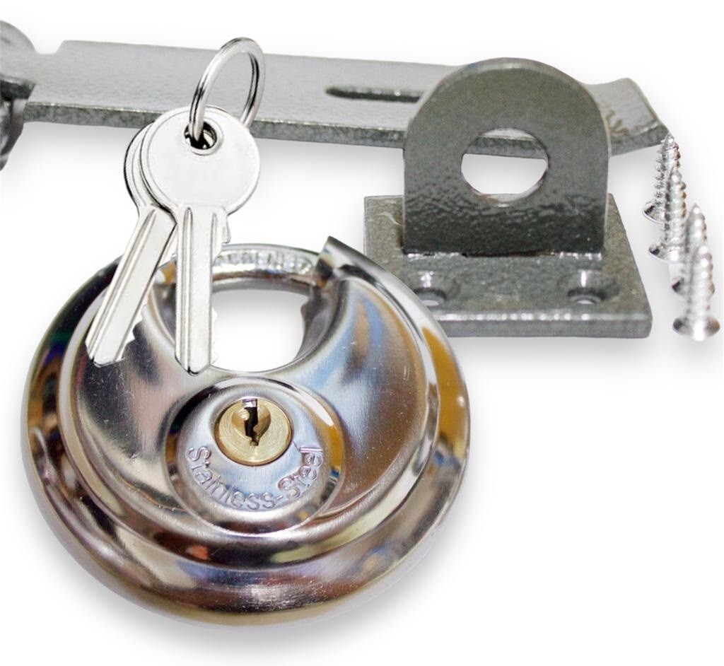 Heavy Duty Security Hasp And Staple Set With 70mm Disc Padlock & 2 Keys