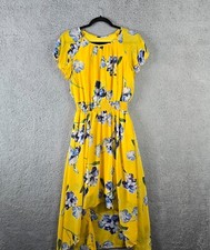 Womens A-Line Dress Butter Yellow  Floral Asymmetrical Flowy Boho Feminine 