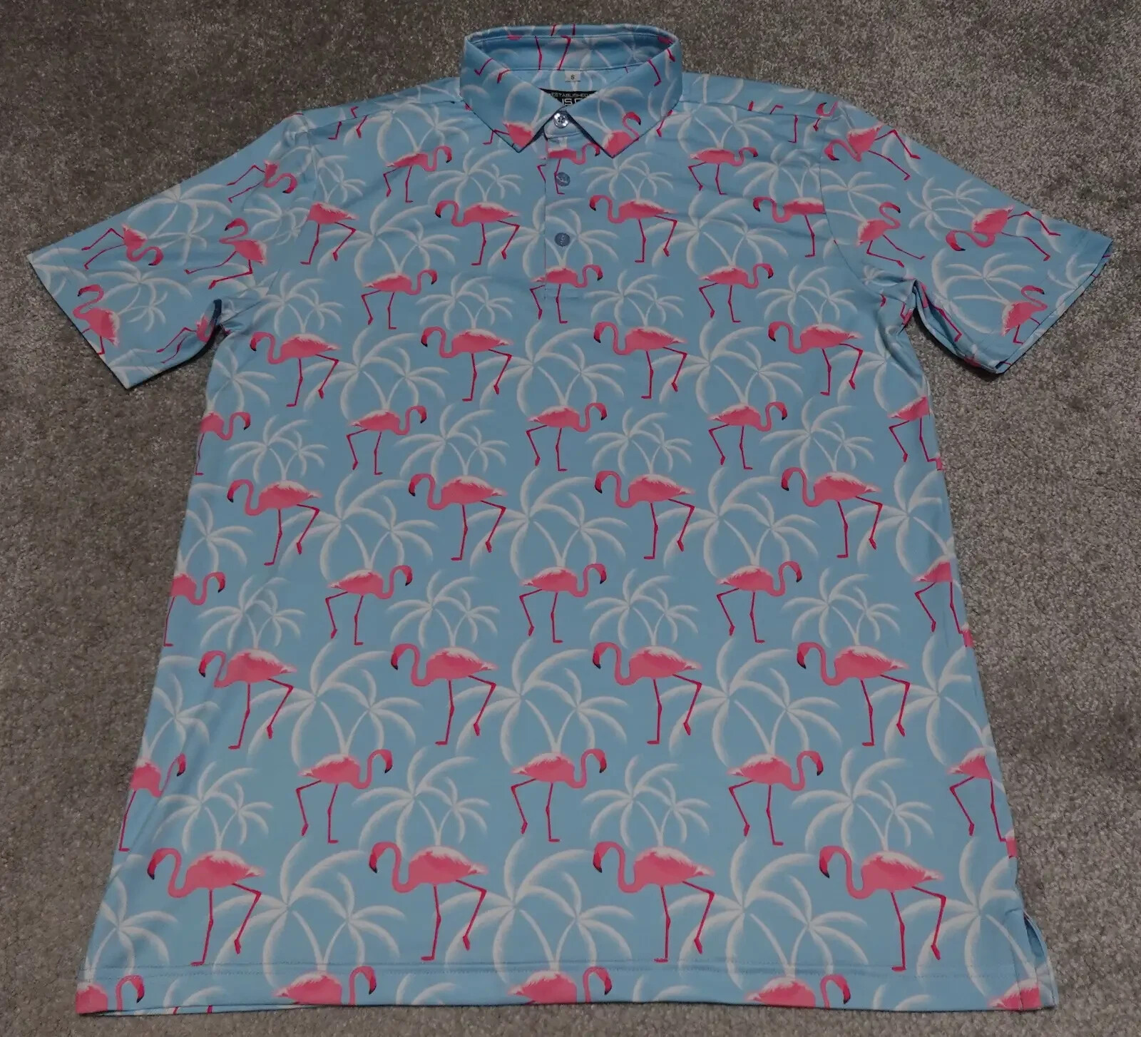 Gear Polo Shirt Men's Small Blue Pink Flamingo Print Short S