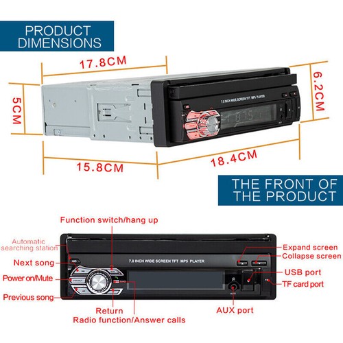 Car Stereo in Dash Single DIN 7 Inch Touch Digital Screen Bluetooth Mirror Link - Picture 2 of 12