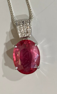 14K Royal Rubin & Diamant m. Gold Anhänger beinhaltet 925 Sterling Silber Kette 18'' 