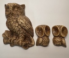 Vintage 1970's Ceramic Owl Lot 3 Wall Figurines Plaques Preowned