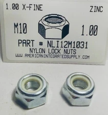 M10-1.00 HEX NYLON INSERT LOCK NUTS CLASS 8 STEEL ZINC PLATED D985 (10)