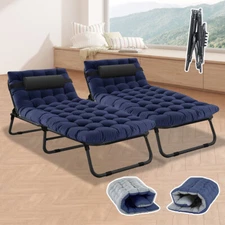 NAIZEA 2 Sets 4-Gear Foldable Chair Lounge Chaise Recliners Sleeping Bed & Mat
