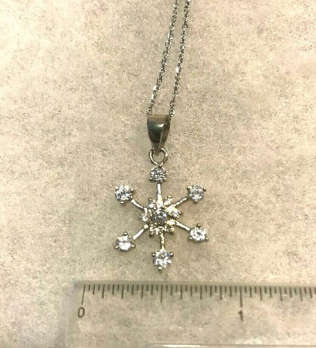 Sterling Schneeflocke Halskette mit CZ's an Kabelkette 16 Zoll Lang - 2,9 Gramm - Bild 9 von 11